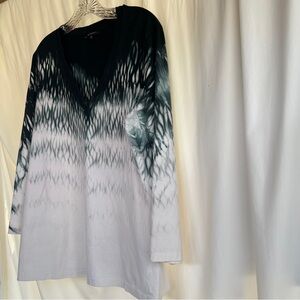 Lafayette 148 New York XL 3/4 Sleeve V-Neck Stretch Cotton Knit Top